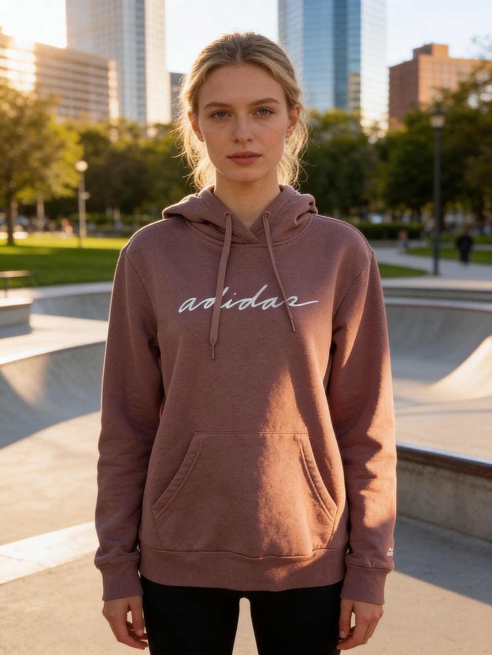 Adidas Aeroready Script Logo Hoodie Mauve Brown Pullover XS